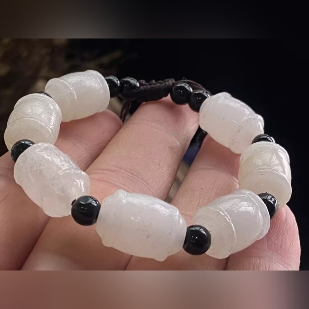 18x12mm White A Jade Carved Woven Adjustable Bracelet Natural Gemstone Unisex UV